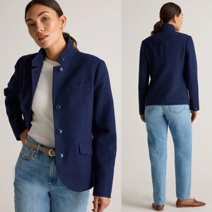 NWT Quince Italian Wool Stand Collar Blazer Jacket Navy Blue